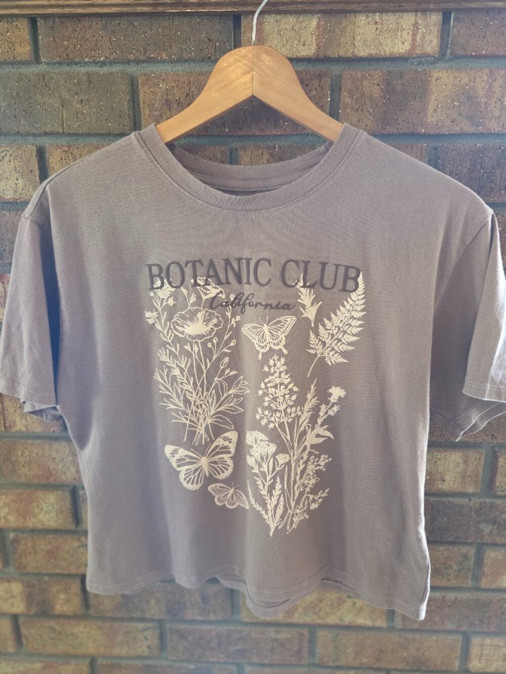 Organic Generation Brown Cotton T Shirt Floral Print Size S